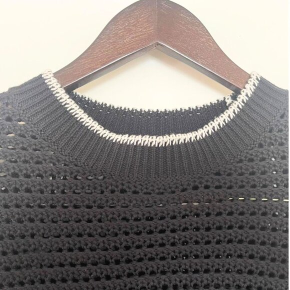 Zudio Women's Crochet Crop Mesh Knit Crew Neck Black Top Sweater Size - XS - Picture 6 of 8